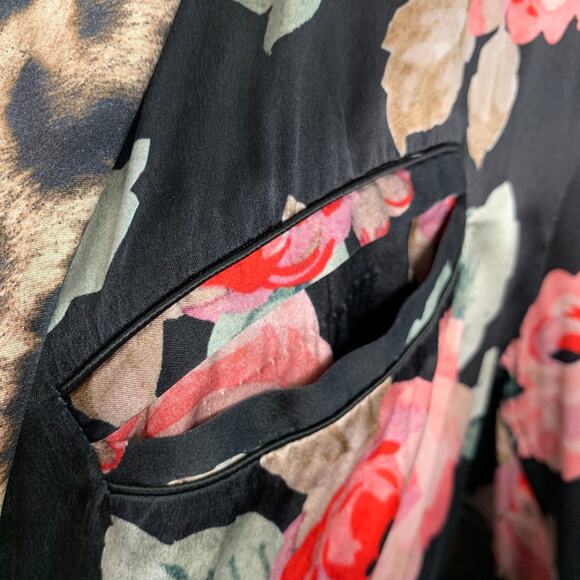 R13 Size XS Black Multi Color Silk Floral Shawl Collar Smoking Robe - Picture 7 of 10